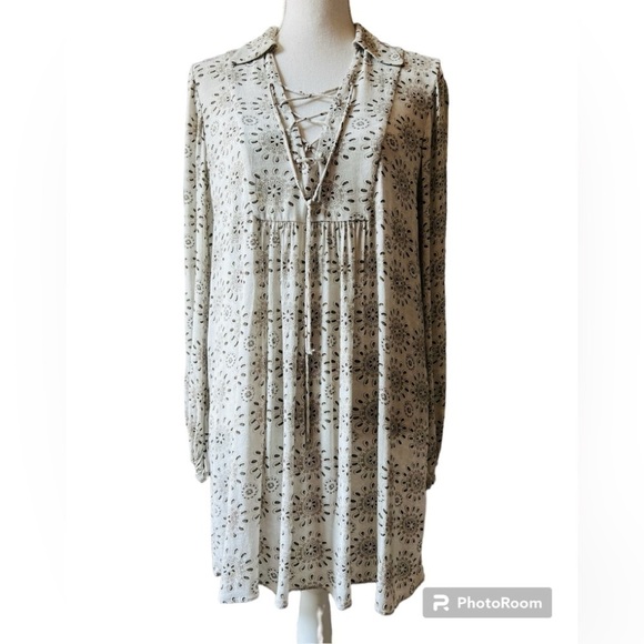 ZARA WOMENS LIGHT GRAY PULLOVER ABSTRACT PATTERN CASUAL DRESS SIZE MEDIUM - Picture 1 of 12